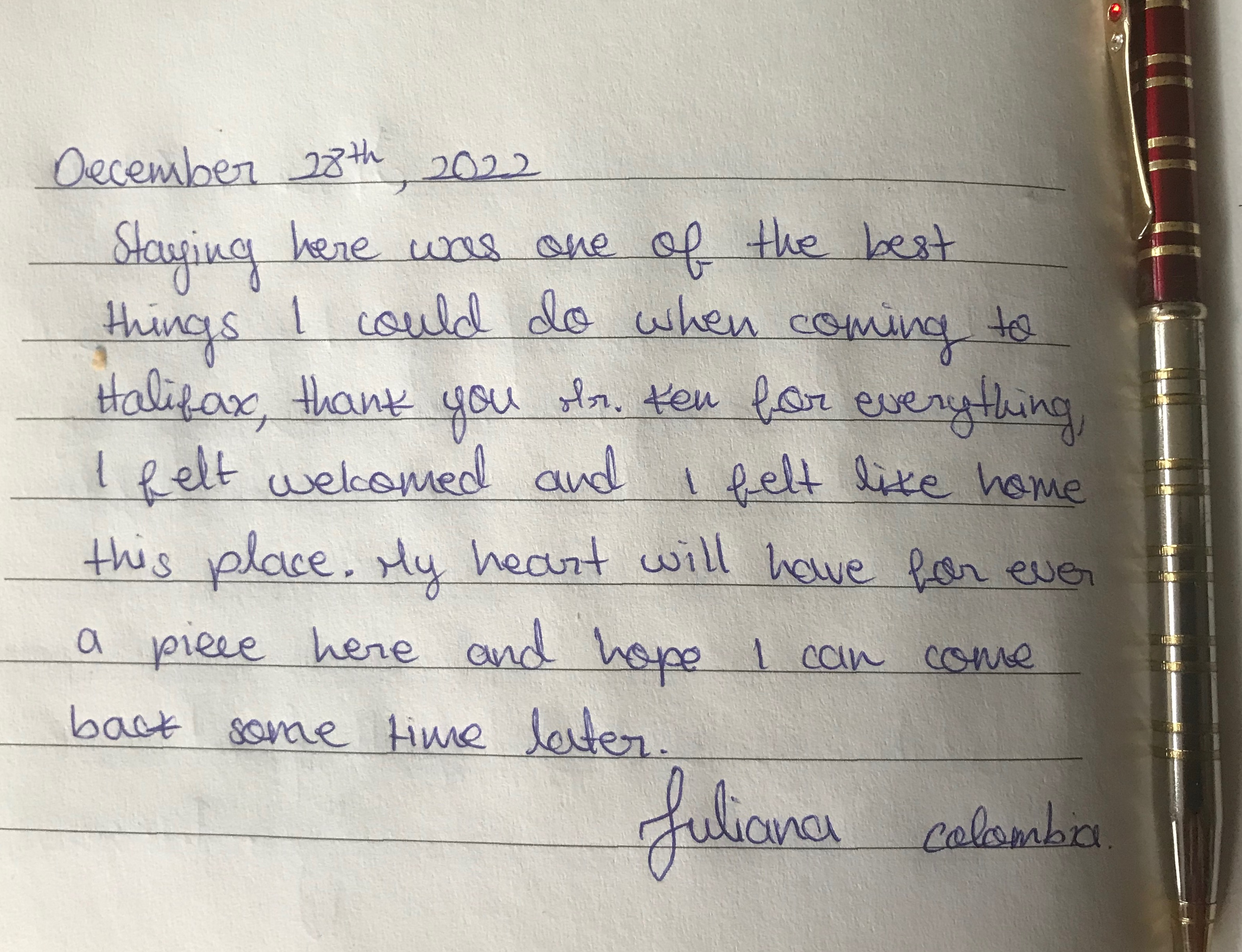 Juliana's Guestbook entry